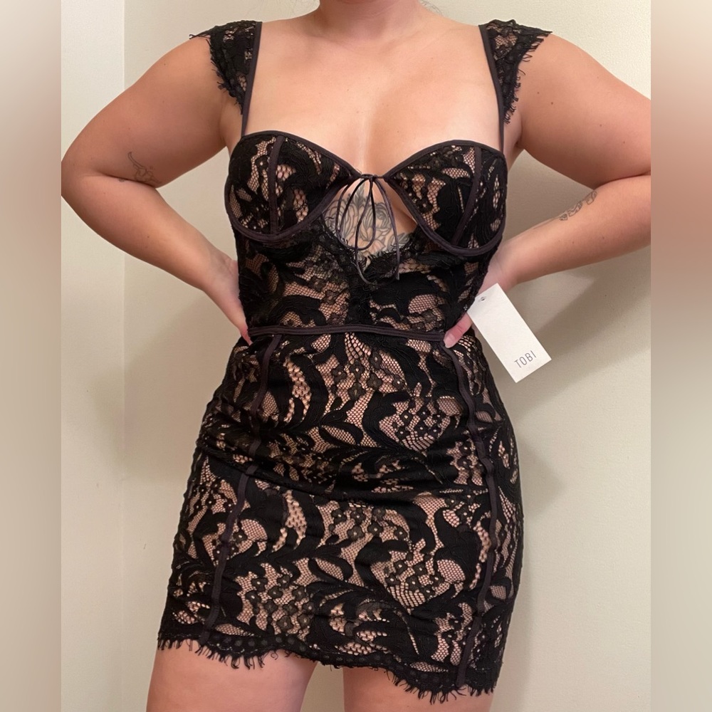 Black lace mini dress NWT